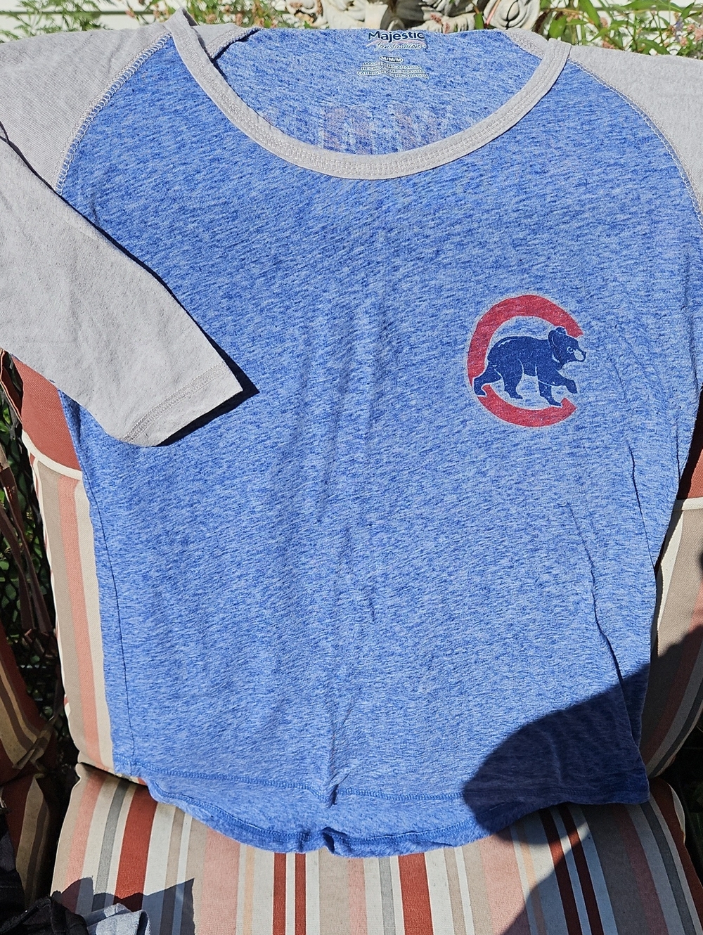 Majestic Chicago Cubs MLB Raglan 3/4 Sleeve Tee Blue & Gray